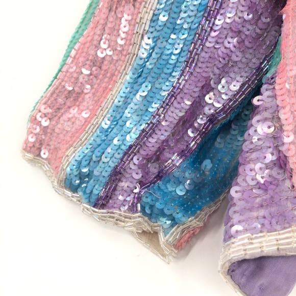 Saz Silk Sequin Jacket Pastel Colors Disco Stripes Pink Purple Blue - Picture 10 of 12
